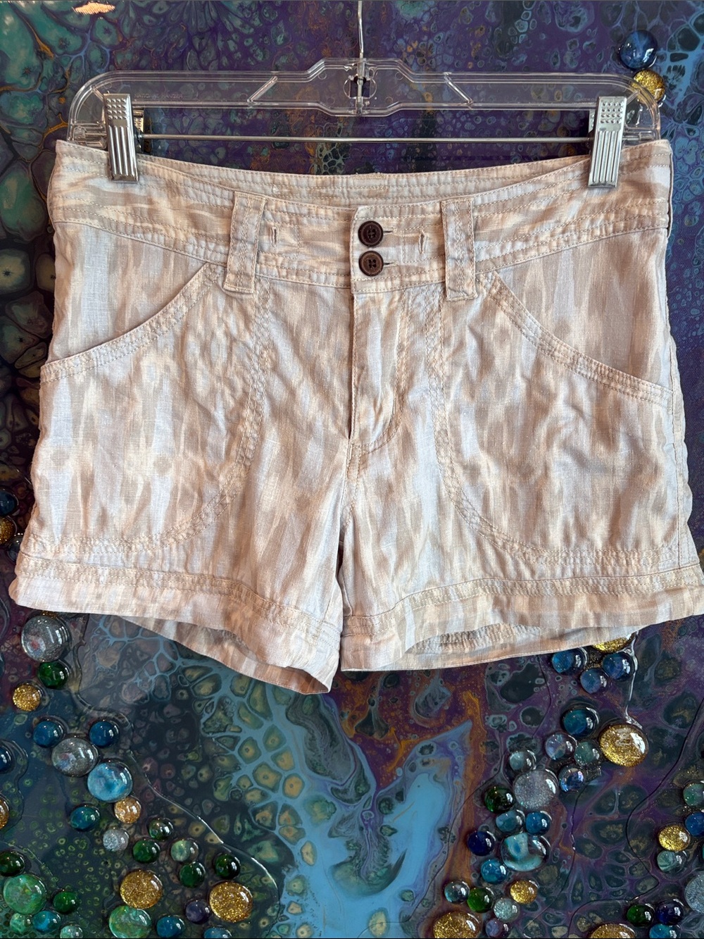 Patagonia Khaki Sky Blue Ikat Hemp Cotton Shorts